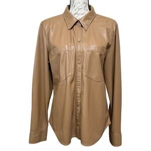 Wilfred Faux Leather Button Up Shirt Shacket Women L Camel Brown Long Sleeve EUC